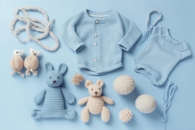 Concept d'accessoires pour bébé Photo vue de dessus de vêtements pour bébé avec espace vide