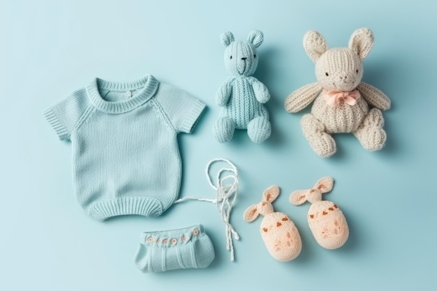 Concept d'accessoires pour bébé Photo vue de dessus de vêtements pour bébé avec espace vide