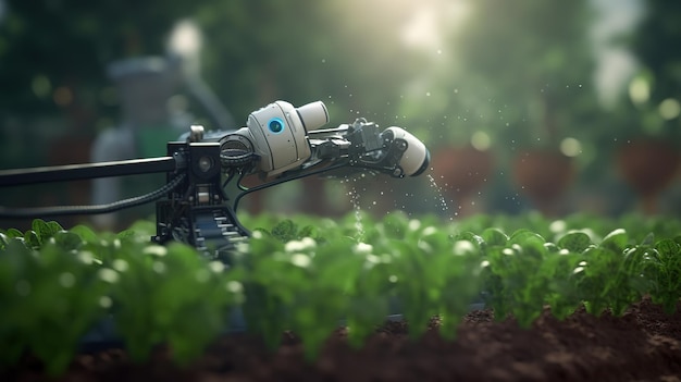 Concept d'agriculteurs robotiques intelligents agriculteurs robots Technologies futuristes du futur AI générative