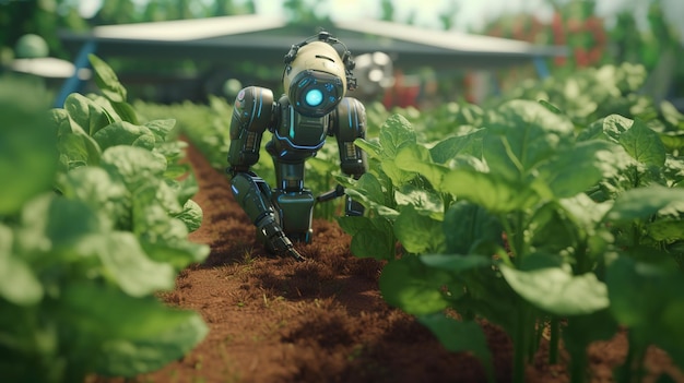 Concept d'agriculteurs robotiques intelligents agriculteurs robots Technologies futuristes du futur AI générative