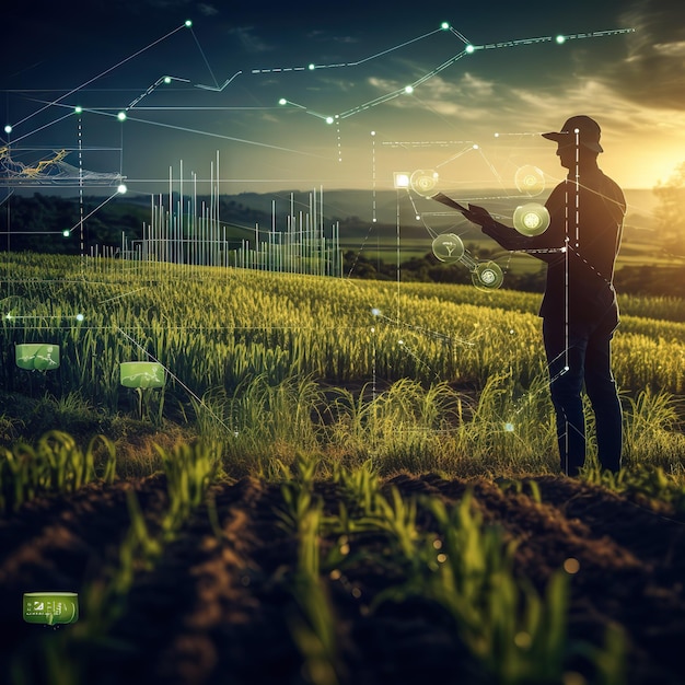 concept d'agriculture intelligente tracteur sur une gestion en ligne de la ferme d'un smartphone