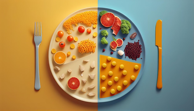 Photo concept d'alimentation saine avec fond de fruits et légumes ia générative