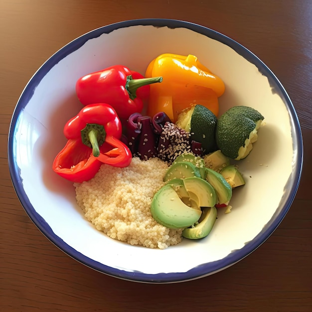 Un concept d'alimentation saine avec des légumes frais et du couscous dans un bol