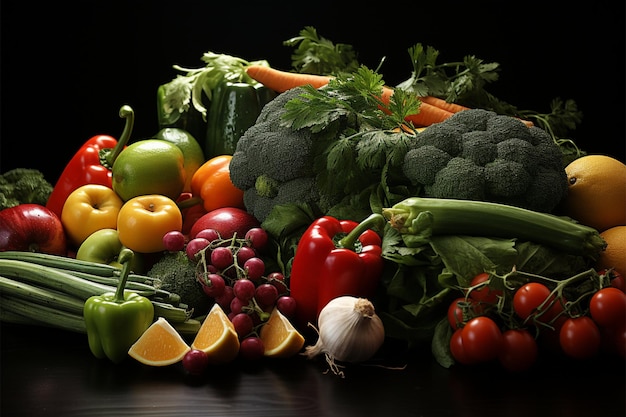 Un concept d'alimentation saine mis en valeur par des légumes et des fruits frais au travail