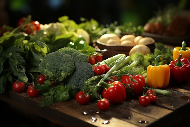 Un concept d'alimentation saine mis en valeur par des légumes et des fruits frais au travail