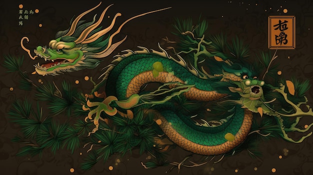 Concept de l'année du dragon de bois vert Generative AI