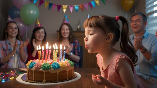 Photo concept d'anniversaire avec une fille soufflant des bougies