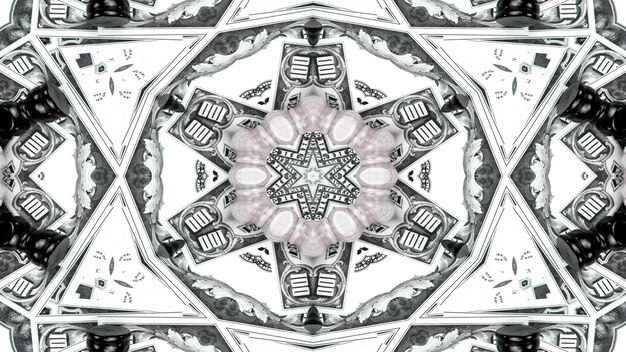 Concept d'argent abstrait motif symétrique décoratif ornemental mouvement kaléidoscope cercle géométrique et formes d'étoiles