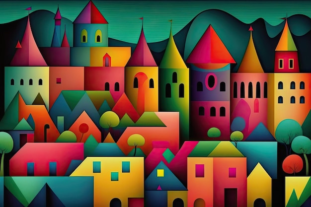 Concept art abstrait moderne coloré dans le village européen