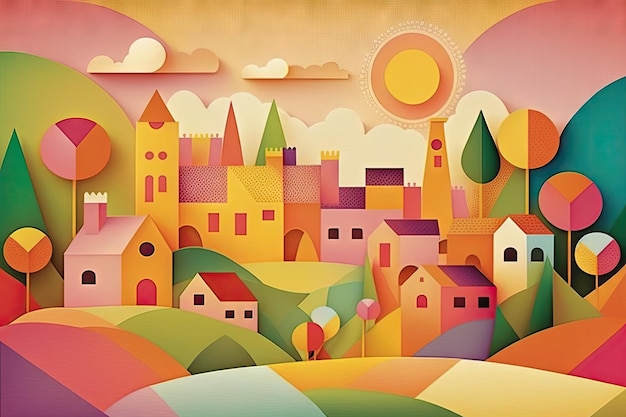 Concept art abstrait moderne coloré dans le village européen
