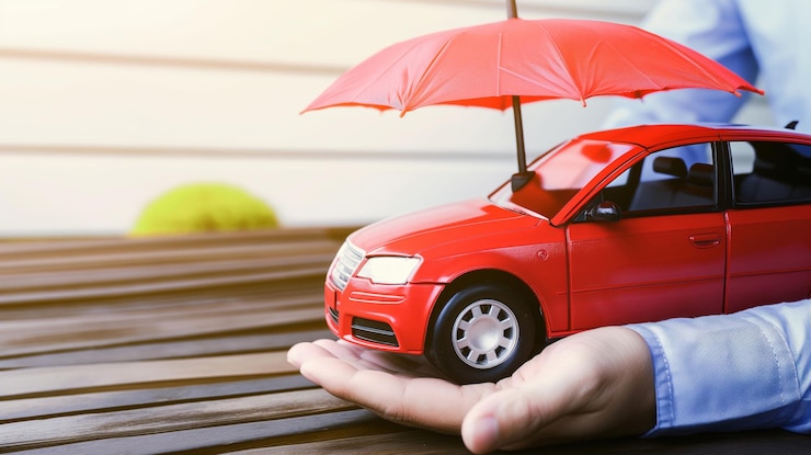 Photo concept d'assurance voiture avec parapluie
