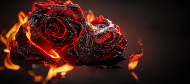 Concept au cœur brisé par une rose brûlante spectaculaire Art numérique Illustration 3D