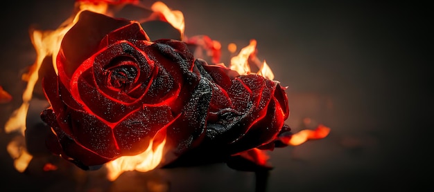 Concept au cœur brisé par une rose brûlante spectaculaire Art numérique Illustration 3D