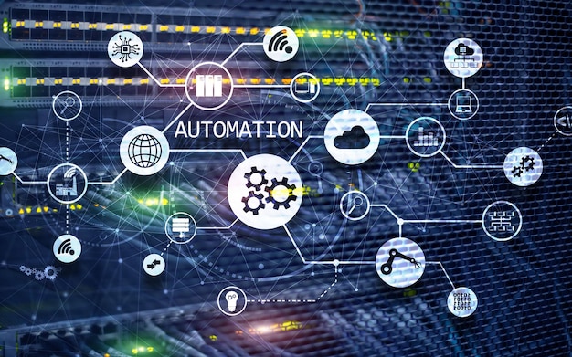 Photo concept d'automatisation des processus métier sur des armoires réseau floues nouveau projet 2020