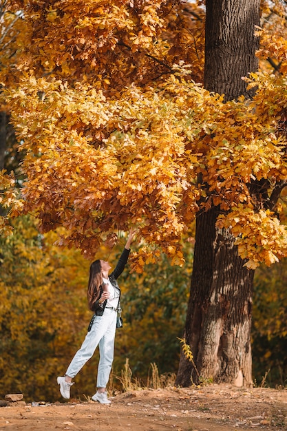 Concept de l'automne - belle femme en automne parc sous le feuillage d'automne