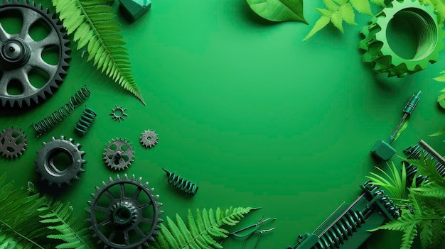 Le concept de bannière de l'industrie verte avec un fond saturé de copyspace, des couleurs vives, vue supérieure