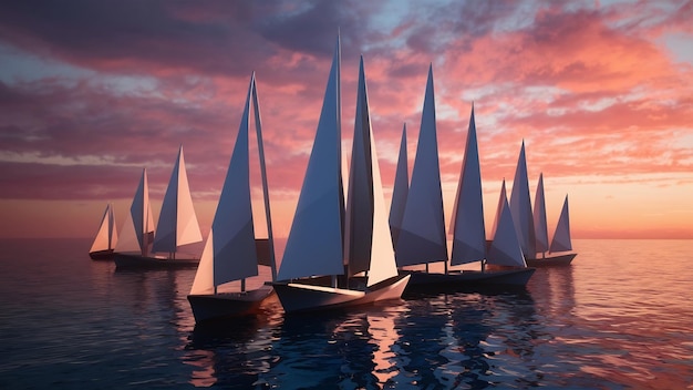 Le concept de bateau d'origami est rendu en 3D.