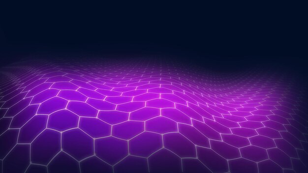 Concept de big data de technologie de paysage hexagonal futuriste rose et violet 3D