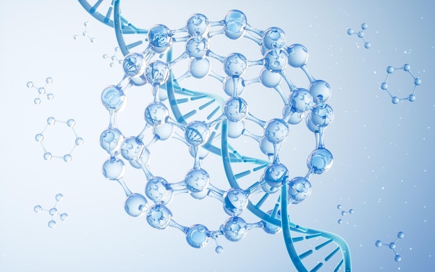 Concept de biotechnologie de l'ADN et de la structure moléculaire rendu 3d