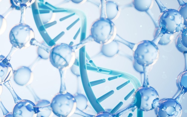 Concept de biotechnologie de l'ADN et de la structure moléculaire rendu 3d