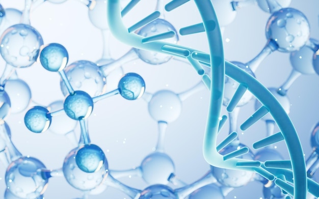 Concept de biotechnologie de l'ADN et de la structure moléculaire rendu 3d