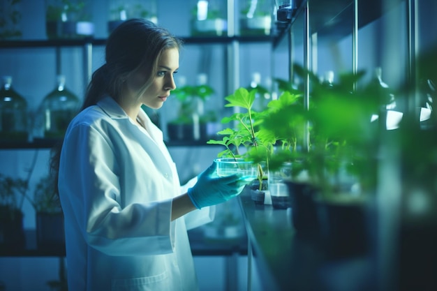 Photo concept de biotechnologie avec une chercheuse