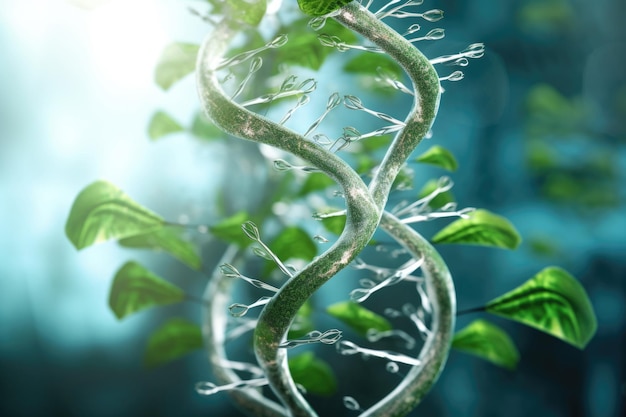 Photo concept de biotechnologie structure moléculaire des plantes vertes recherche scientifique avec des plantes
