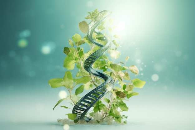 Concept de biotechnologie Structure moléculaire des plantes vertes Recherche scientifique avec des plantes