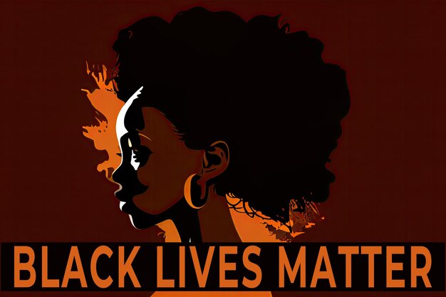 Photo concept black lives matter pour la bannière d'affiche et la conception d'arrière-plan présentant la silhouette de texte de la femme noire et le message antiraciste