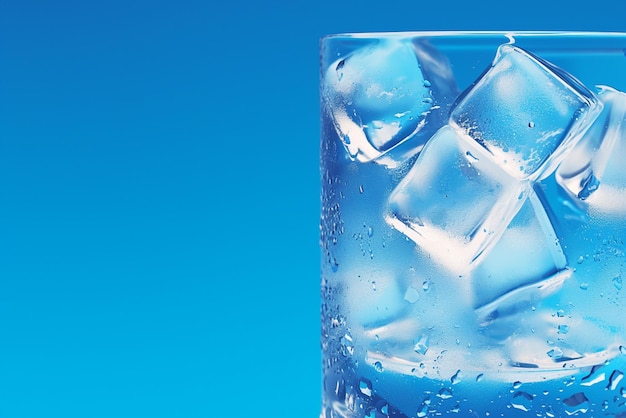 Photo concept de boisson de refroidissement des cubes de glace dans un verre sur bleu