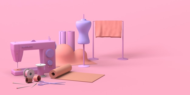 Concept de boutique de vêtements Couture avec mannequin et machine à coudre Espace de copie