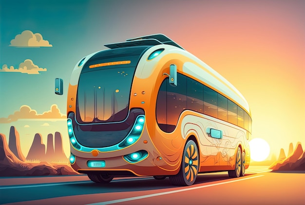 Concept d'un bus électrique autonome qui se conduit sur la route