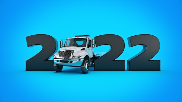 Photo concept de camion 2022 signe du nouvel an rendu 3d