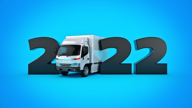 Photo concept de camion de livraison signe du nouvel an 2022 rendu 3d rendu 3d