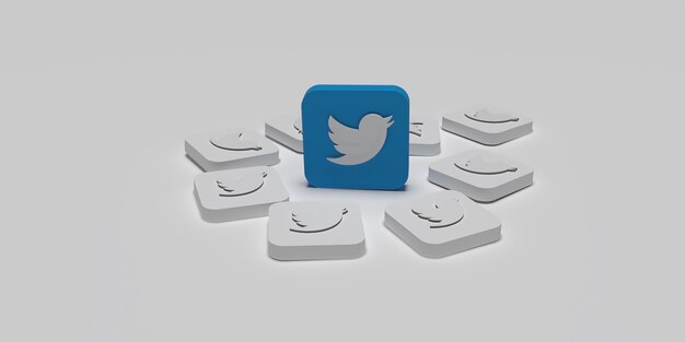 Concept de campagne de marketing numérique Twitter 3D avec fond blanc rendu