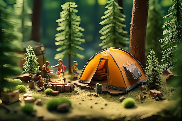 Concept de camping de dessin animé macro 3D Image générée par la technologie AI