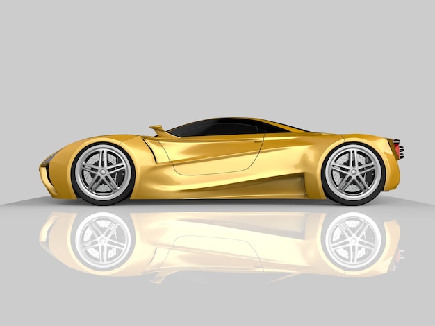 Concept-car de course jaune. Image d'une voiture sur fond gris brillant. rendu 3D.