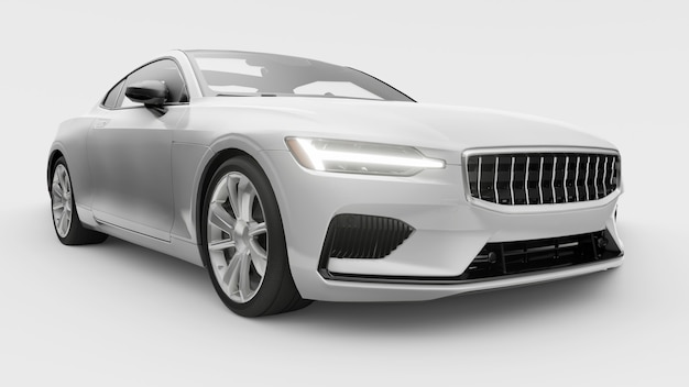 Concept car sport coupé premium hybride Plugin voiture blanche sur fond blanc rendu 3d