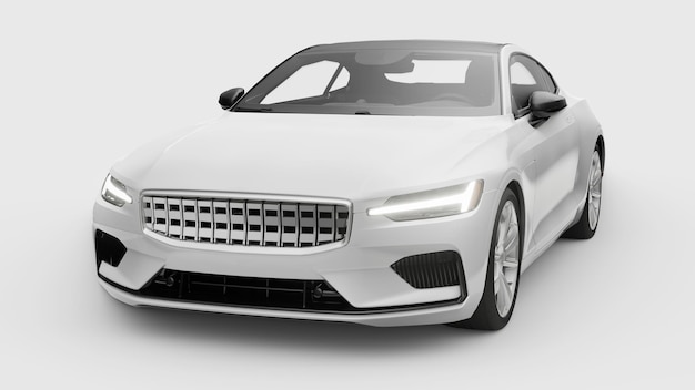 Concept-car sport coupé premium. Hybride rechargeable. Technologies de transport respectueux de l'environnement. Voiture blanche sur fond blanc. rendu 3D.
