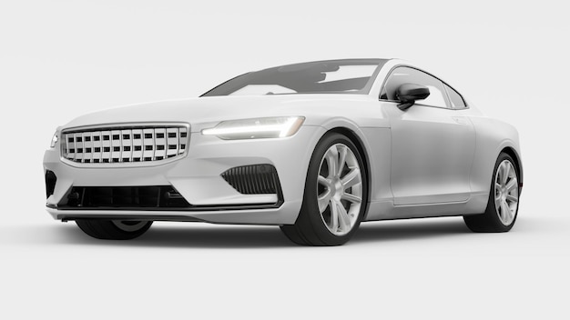 Concept-car sport coupé premium. Hybride rechargeable. Technologies de transport respectueux de l'environnement. Voiture blanche sur fond blanc. rendu 3D.