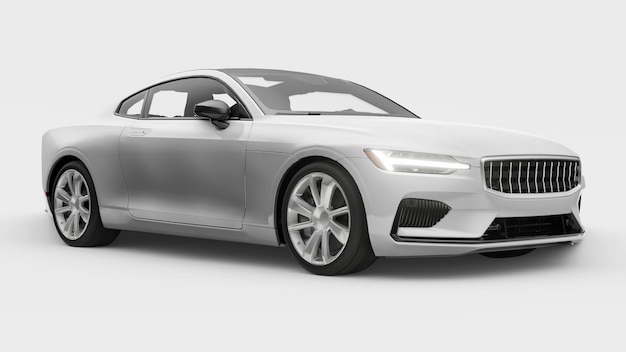 Concept-car sport coupé premium. Hybride rechargeable. Technologies de transport respectueux de l'environnement. Voiture blanche sur fond blanc. rendu 3D.