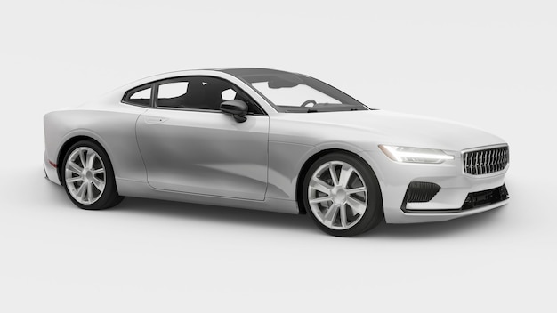 Concept-car sport coupé premium. Hybride rechargeable. Technologies de transport respectueux de l'environnement. Voiture blanche sur fond blanc. rendu 3D.