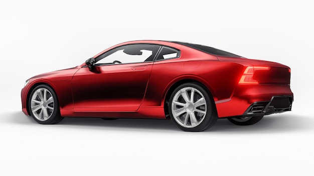 Concept-car sport coupé premium. Hybride rechargeable. Technologies de transport respectueux de l'environnement. Voiture rouge sur fond blanc. rendu 3D.