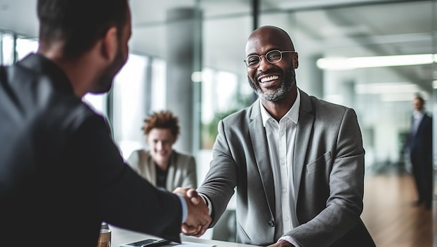 Concept de carrière et de placement dans les affaires jeune homme souriant et serrant la main avec l'européen