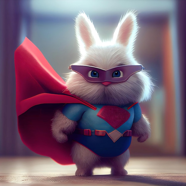 Concept de carte de voeux de super-héros de lapin mignon de style dessin animé réalisé avec l'IA générative