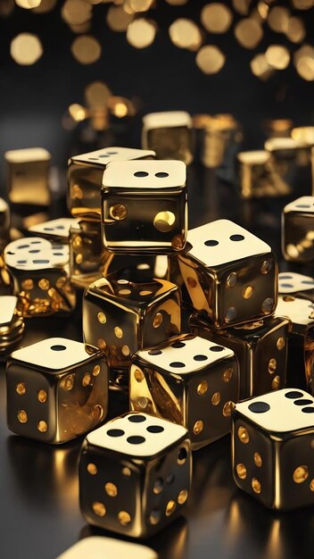 Concept de casino dés dorés sur fond noir design noir et or jeu de hasard style de luxe poker bla