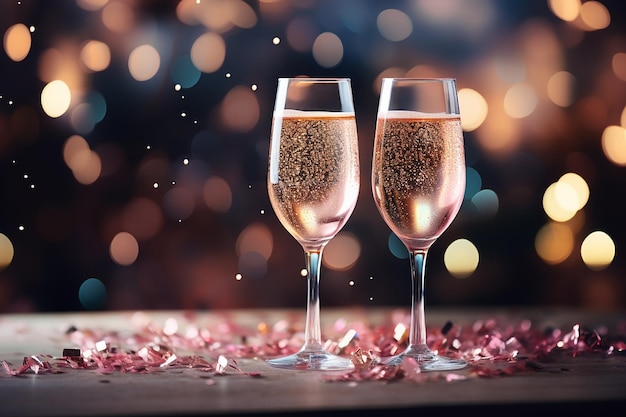 Concept de célébration du Nouvel An avec deux verres de Champagne