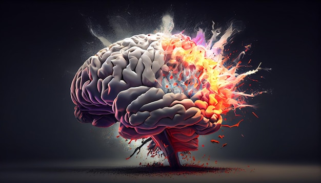Le concept d'un cerveau humain plein de créativité montre de multiples couleurs et actions