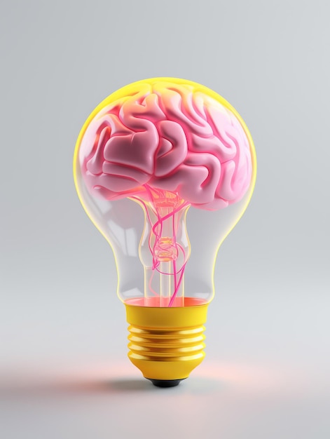 Concept de cerveau rose dans une ampoule jaune générative d'IA