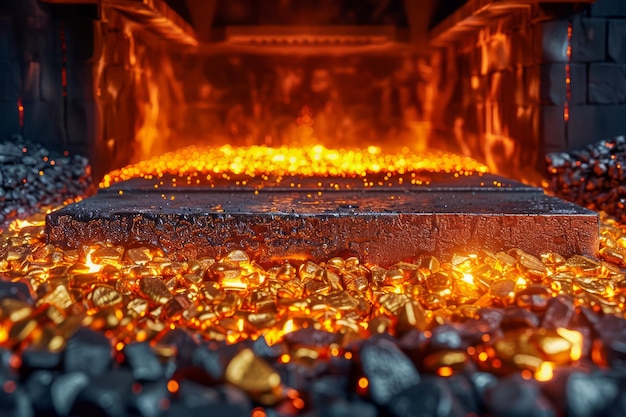 Le concept de chaleur et de confort de brûler des charbons chauds dans une cheminée avec des flammes ardentes et une chaleur intense